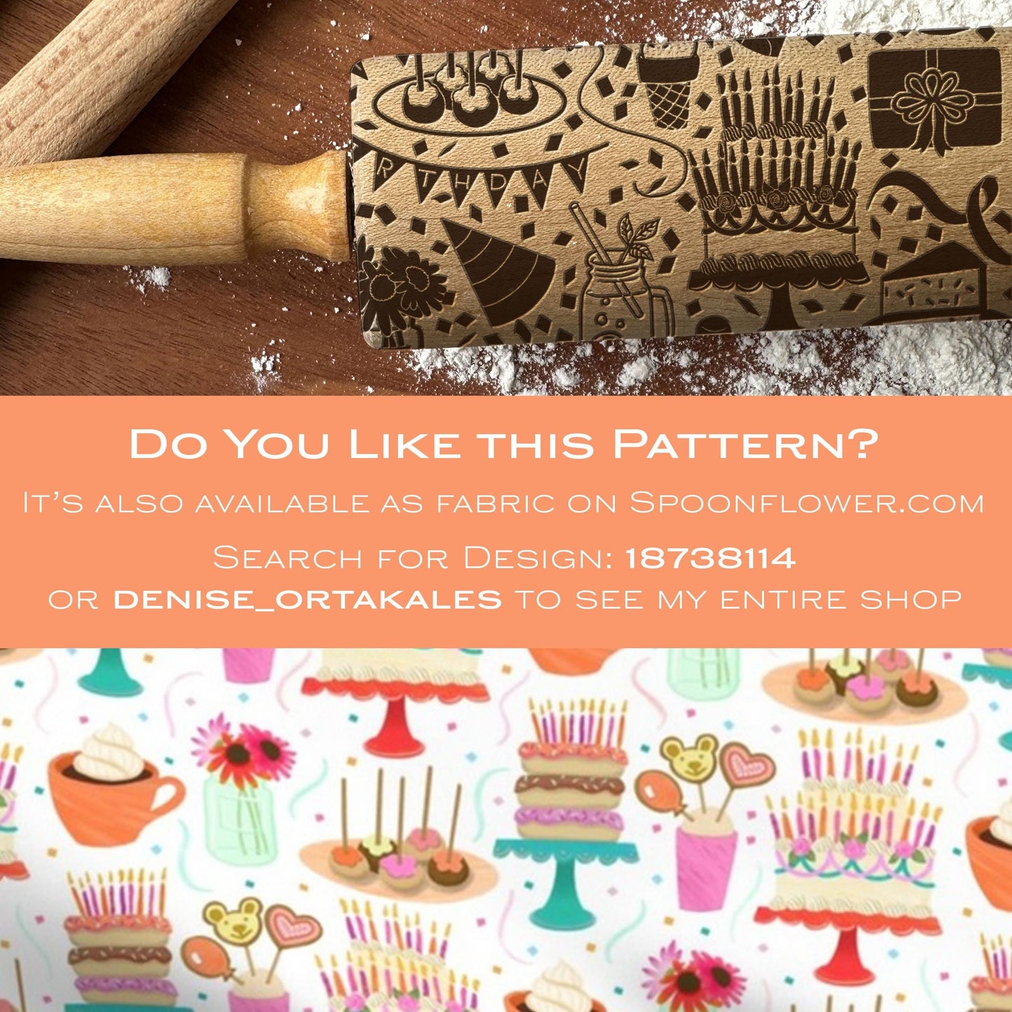 Wooden rolling pin with decorative pattern on a wooden surface